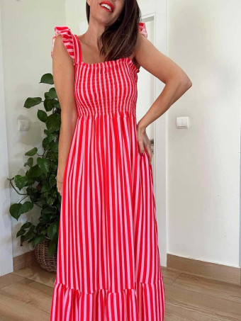 Vestido Rayas Nido de Abeja TIDALYA Rojo/Rosa HEVE