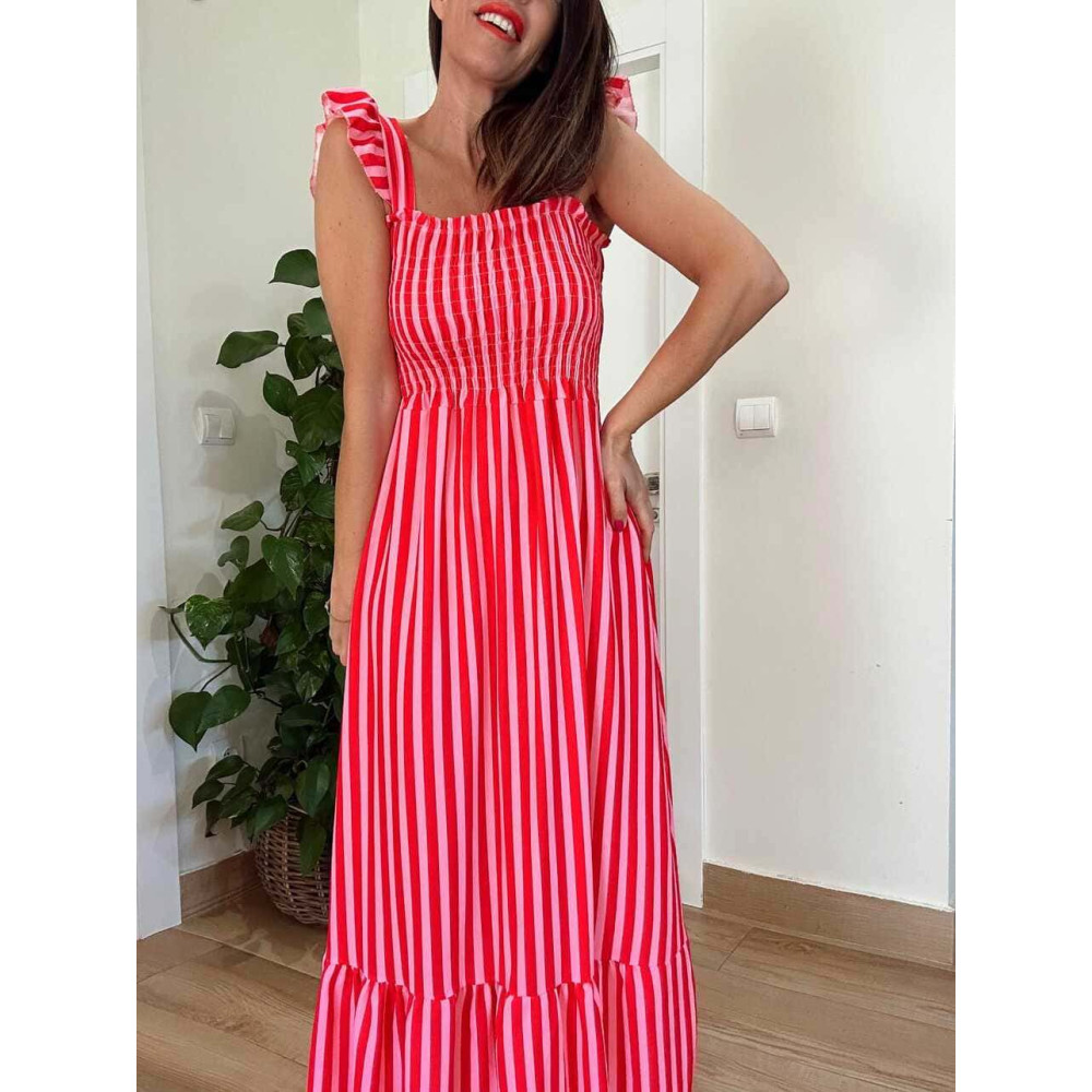 Vestido Rayas Nido de Abeja TIDALYA Rojo/Rosa HEVE