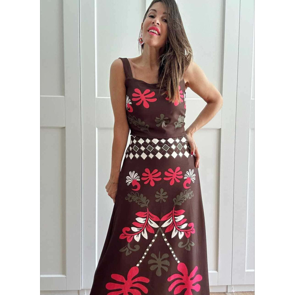 Conjunto Étnico Top y Falda MARAKENA Marrón HEVE