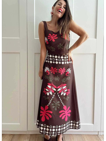 Conjunto Étnico Top y Falda MARAKENA Marrón HEVE