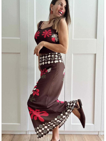 Conjunto Étnico Top y Falda MARAKENA Marrón HEVE