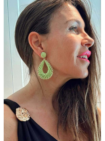 Pendientes Lágrima Rafia LACRYNE Verde HEVE