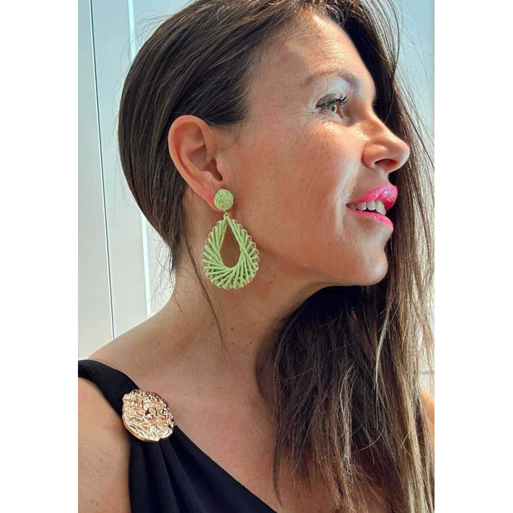Pendientes Lágrima Rafia LACRYNE Verde HEVE