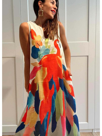 Vestido Evasé Estampado Tropical WUAKAYEN HEVE