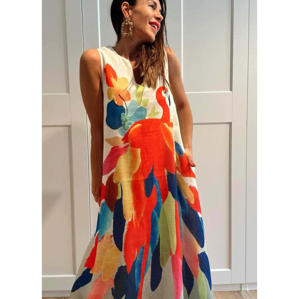 Vestido Evasé Estampado Tropical WUAKAYEN HEVE