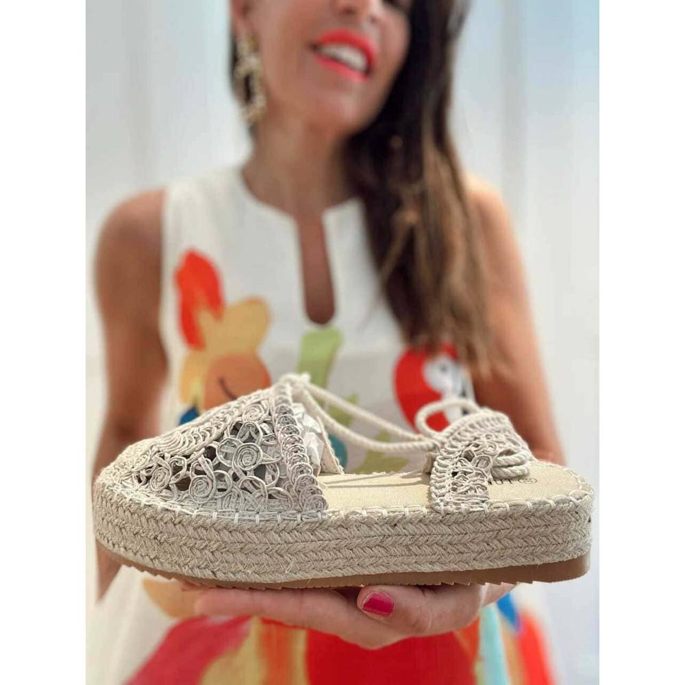 Alpargata Atada Crochet ELUNARA Beige HEVE