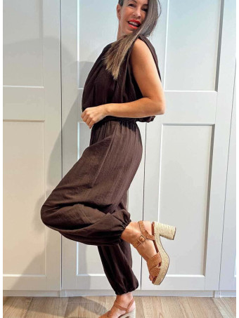 Sandalia Rafia con Tacón y Plataforma NARENZA Camel HEVE