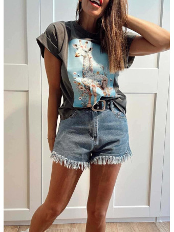 Camiseta Algodón CUTE GIRAFFE Gris HEVE