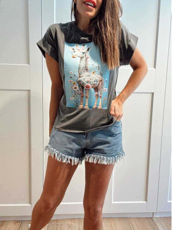 Camiseta Algodón CUTE GIRAFFE Gris HEVE