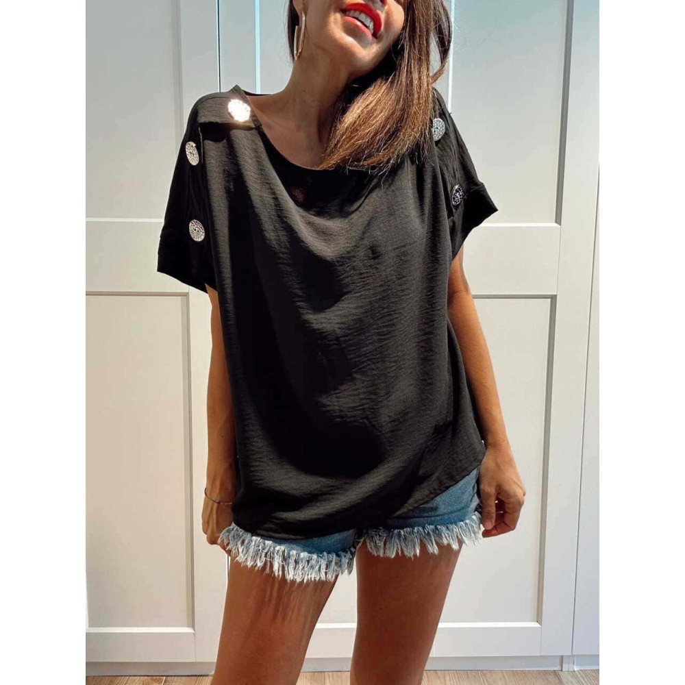 Blusa Botones Martillados LIVENZA Negro HEVE