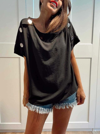Blusa Botones Martillados LIVENZA Negro HEVE