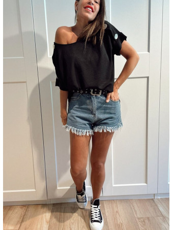 Blusa Botones Martillados LIVENZA Negro HEVE