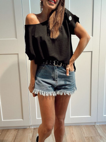 Blusa Botones Martillados LIVENZA Negro HEVE