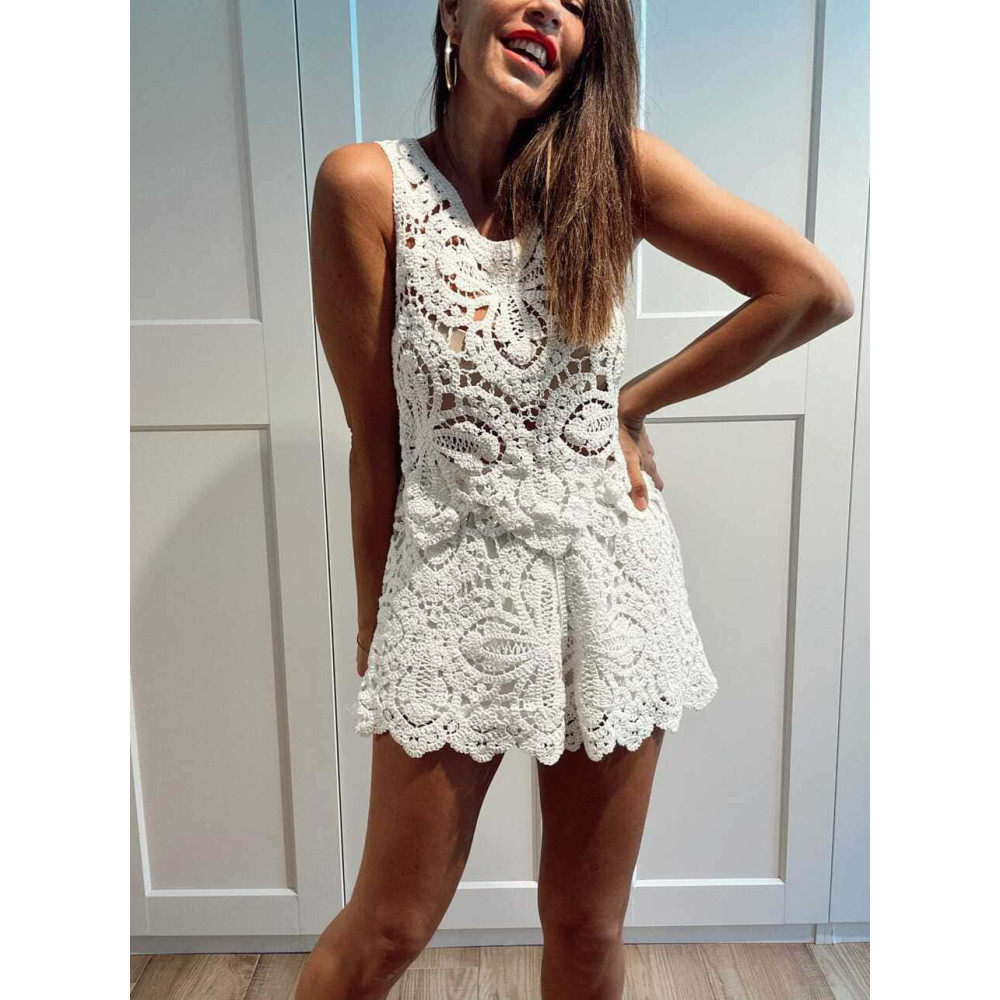 Conjunto Top y Short Crochet THALEYA Blanco HEVE
