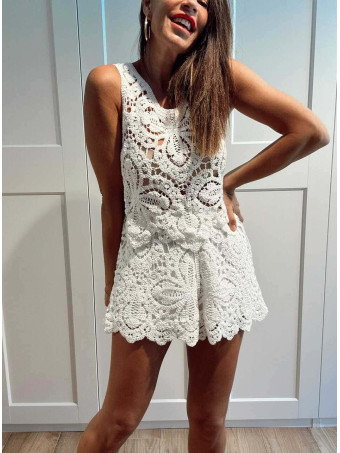Conjunto Top y Short Crochet THALEYA Blanco HEVE