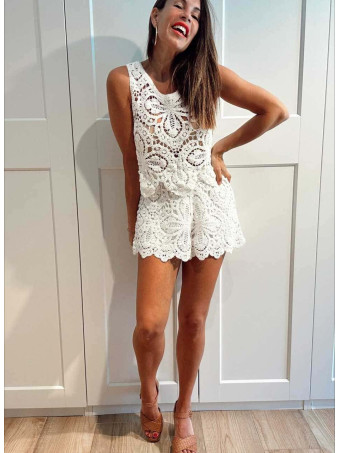 Conjunto Top y Short Crochet THALEYA Blanco HEVE