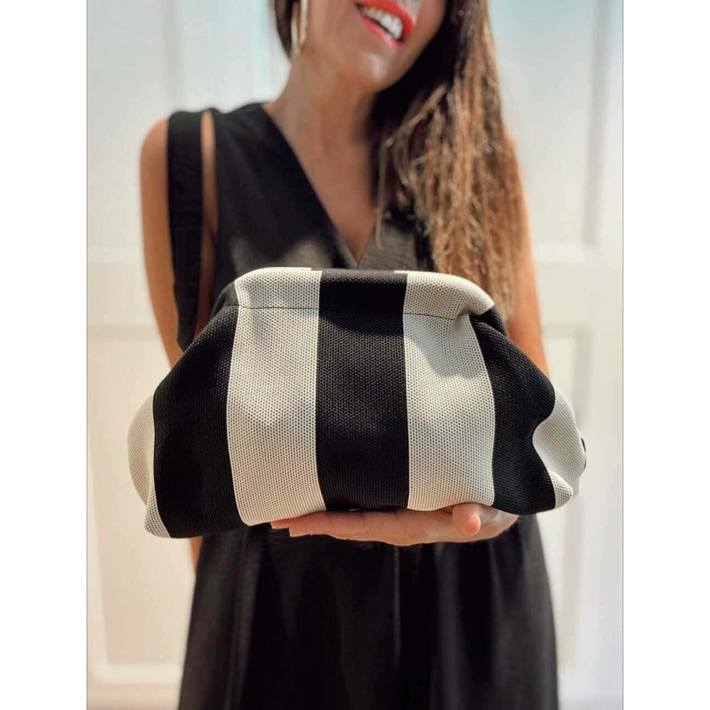Bolso Lona Frame Bag Franjas Anchas Beige/Negro HEVE