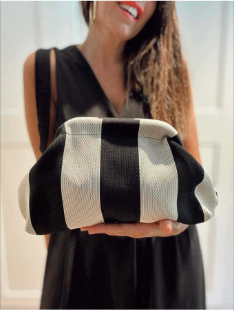 Bolso Lona Frame Bag Franjas Anchas Beige/Negro HEVE