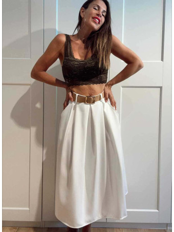 Falda Midi con Cinturón NAZLIE Blanco HEVE