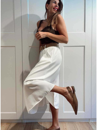 Falda Midi con Cinturón NAZLIE Blanco HEVE