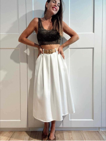 Falda Midi con Cinturón NAZLIE Blanco HEVE