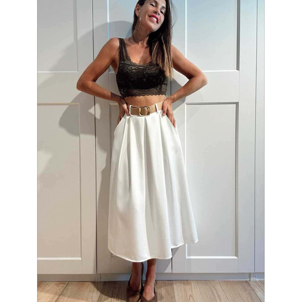 Falda Midi con Cinturón NAZLIE Blanco HEVE