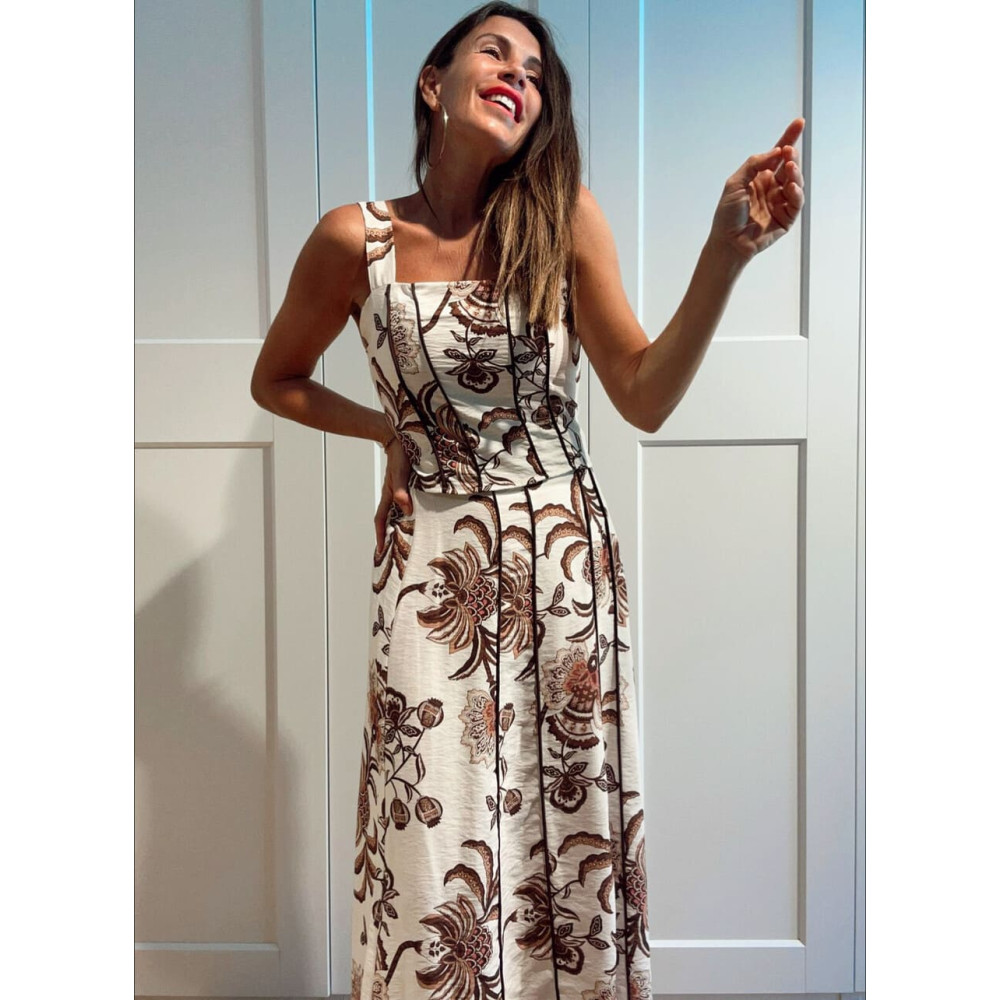 Conjunto Estampado Top y Falda MIRAVINE Marrón HEVE