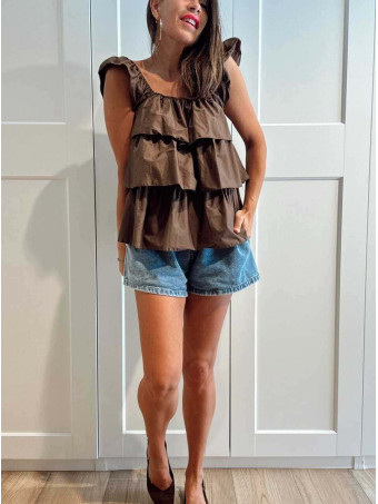 Blusa Evasé con Volantes MAYALEN Marrón HEVE