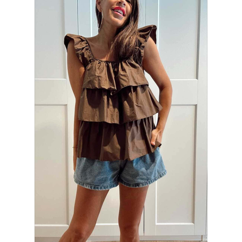 Blusa Evasé con Volantes MAYALEN Marrón HEVE