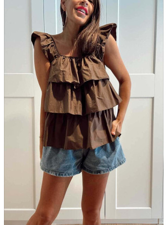Blusa Evasé con Volantes MAYALEN Marrón HEVE