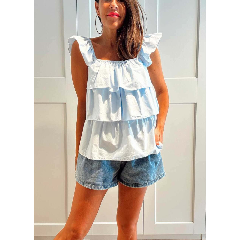 Blusa Evasé con Volantes MAYALEN Celeste HEVE