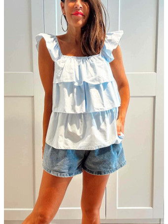 Blusa Evasé con Volantes MAYALEN Celeste HEVE