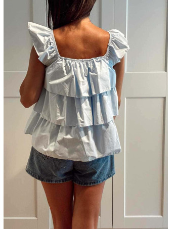 Blusa Evasé con Volantes MAYALEN Celeste HEVE