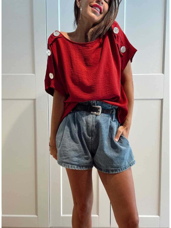 Blusa Botones Martillados LIVENZA Burdeos HEVE