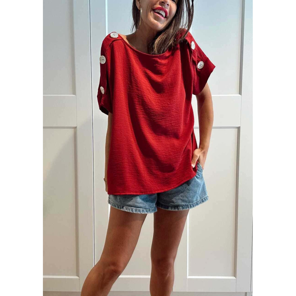 Blusa Botones Martillados LIVENZA Burdeos HEVE