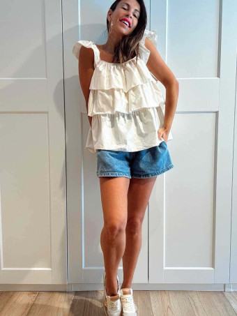 Blusa Evasé con Volantes MAYALEN Beige HEVE