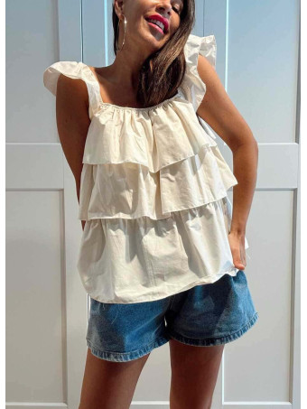 Blusa Evasé con Volantes MAYALEN Beige HEVE