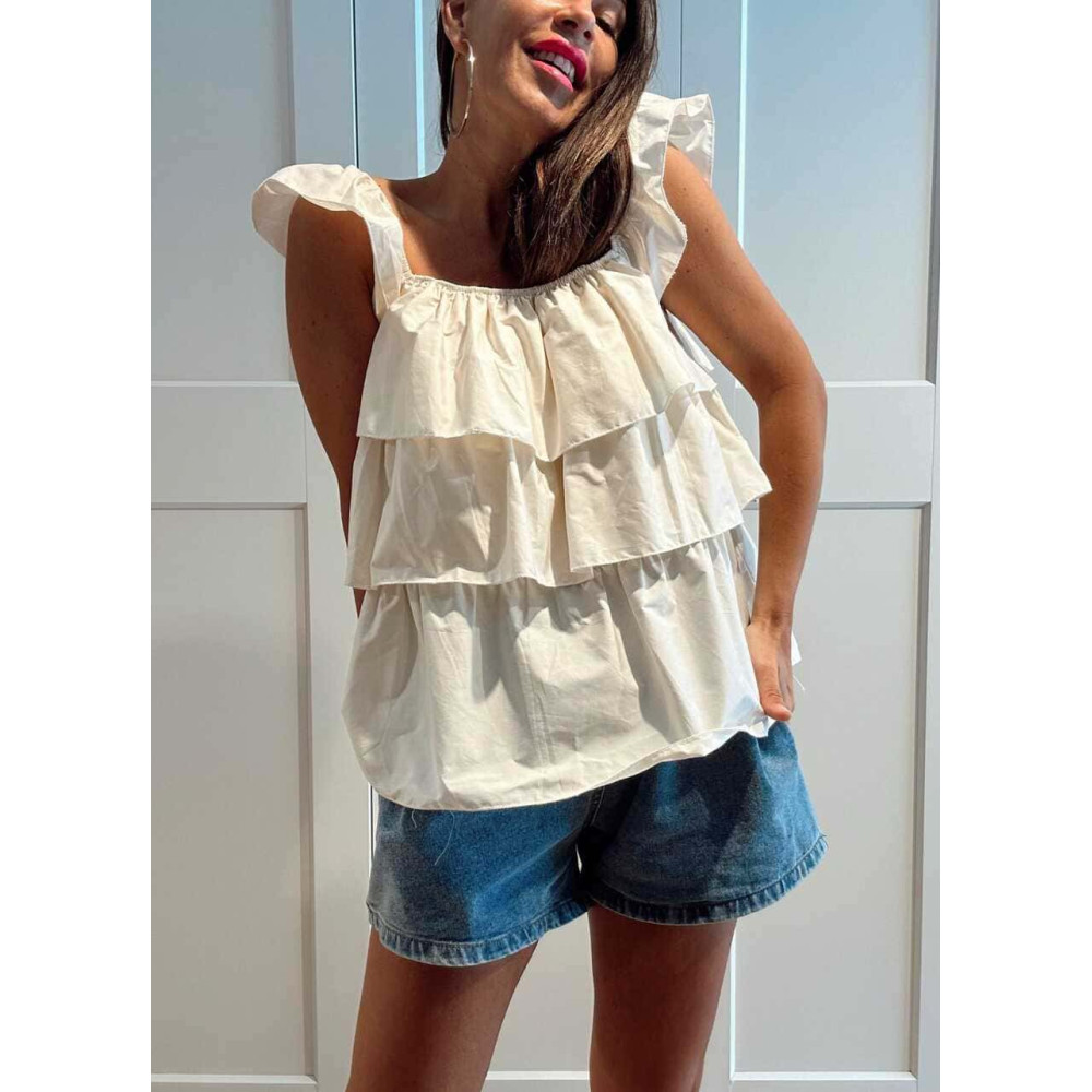 Blusa Evasé con Volantes MAYALEN Beige HEVE