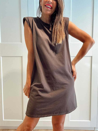 Vestido Corto Hombreras SHATTOU Marrón HEVE