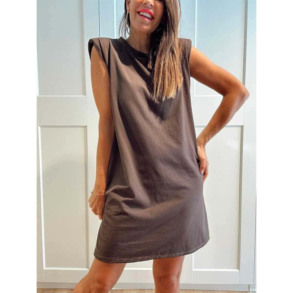 Vestido Corto Hombreras SHATTOU Marrón HEVE