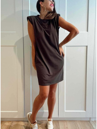 Vestido Corto Hombreras SHATTOU Marrón HEVE