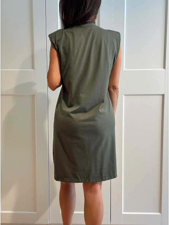 Vestido Corto Hombreras SHATTOU Verde Militar HEVE