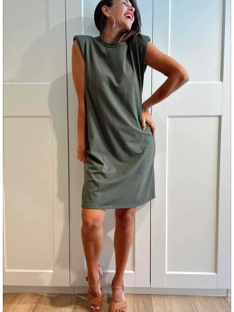 Vestido Corto Hombreras SHATTOU Verde Militar HEVE