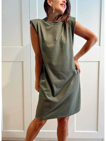 Vestido Corto Hombreras SHATTOU Verde Militar HEVE