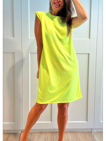 Vestido Corto Hombreras SHATTOU Amarillo Flúor HEVE