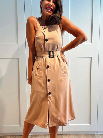 Vestido Midi con Cinturón MERIVA Camel HEVE