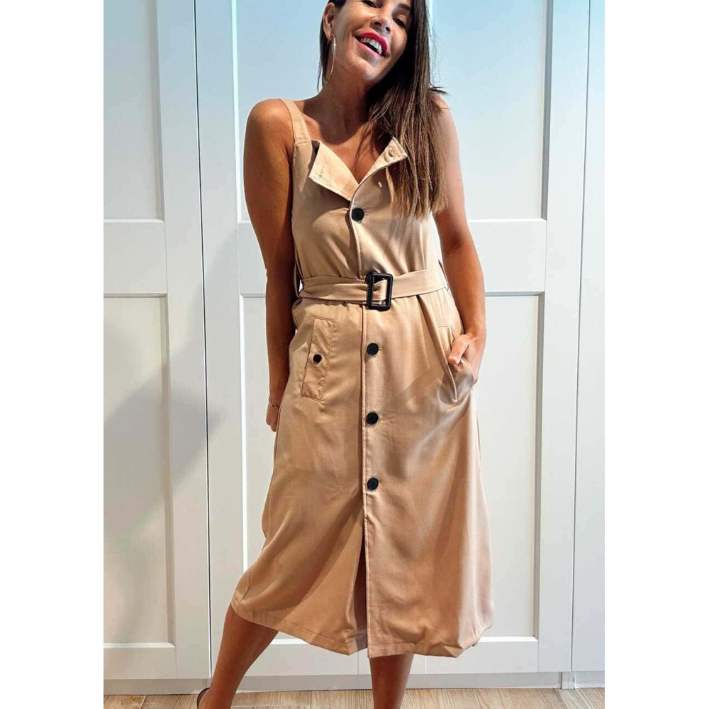 Vestido Midi con Cinturón MERIVA Camel HEVE
