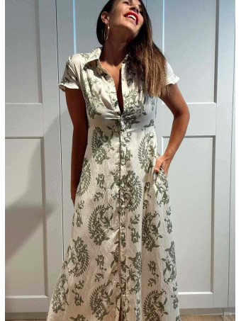 Vestido Lino Cachemires KASAYRA Verde HEVE