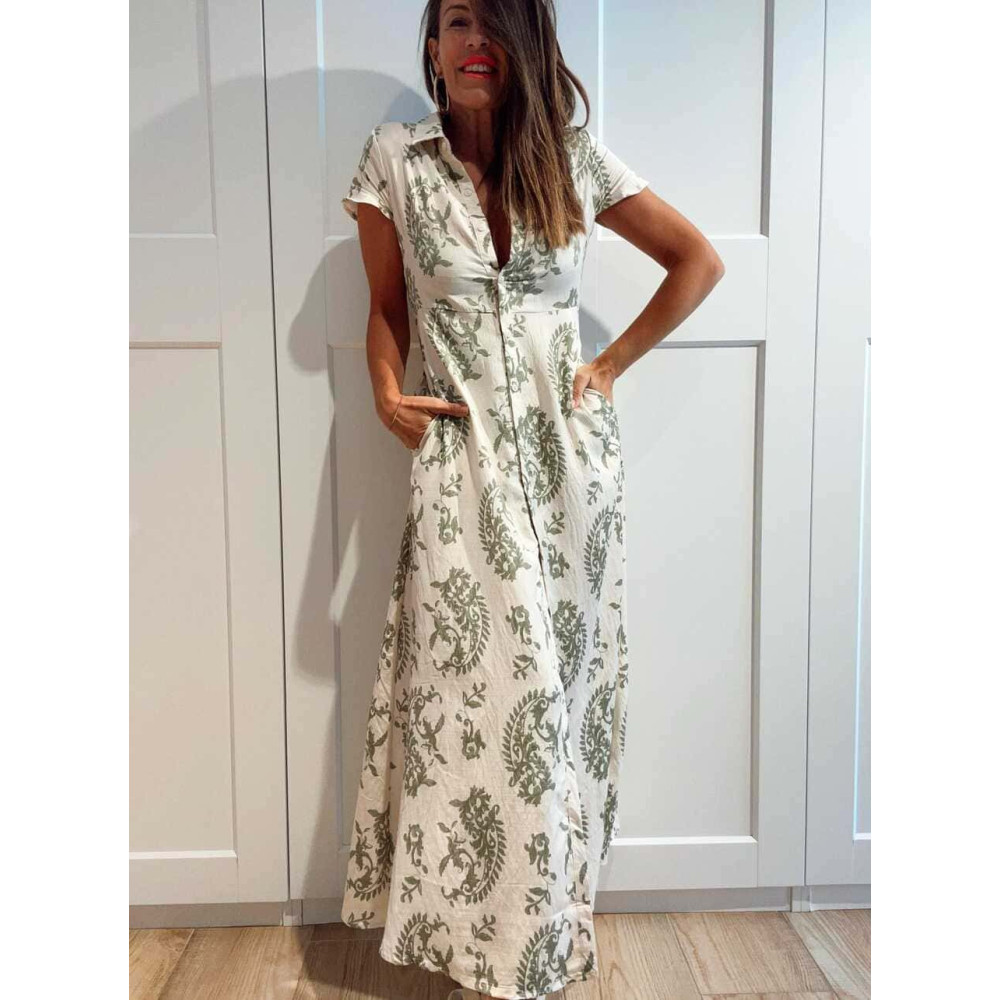 Vestido Lino Cachemires KASAYRA Verde HEVE