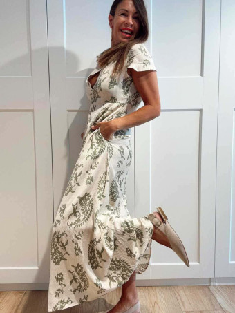 Vestido Lino Cachemires KASAYRA Verde HEVE